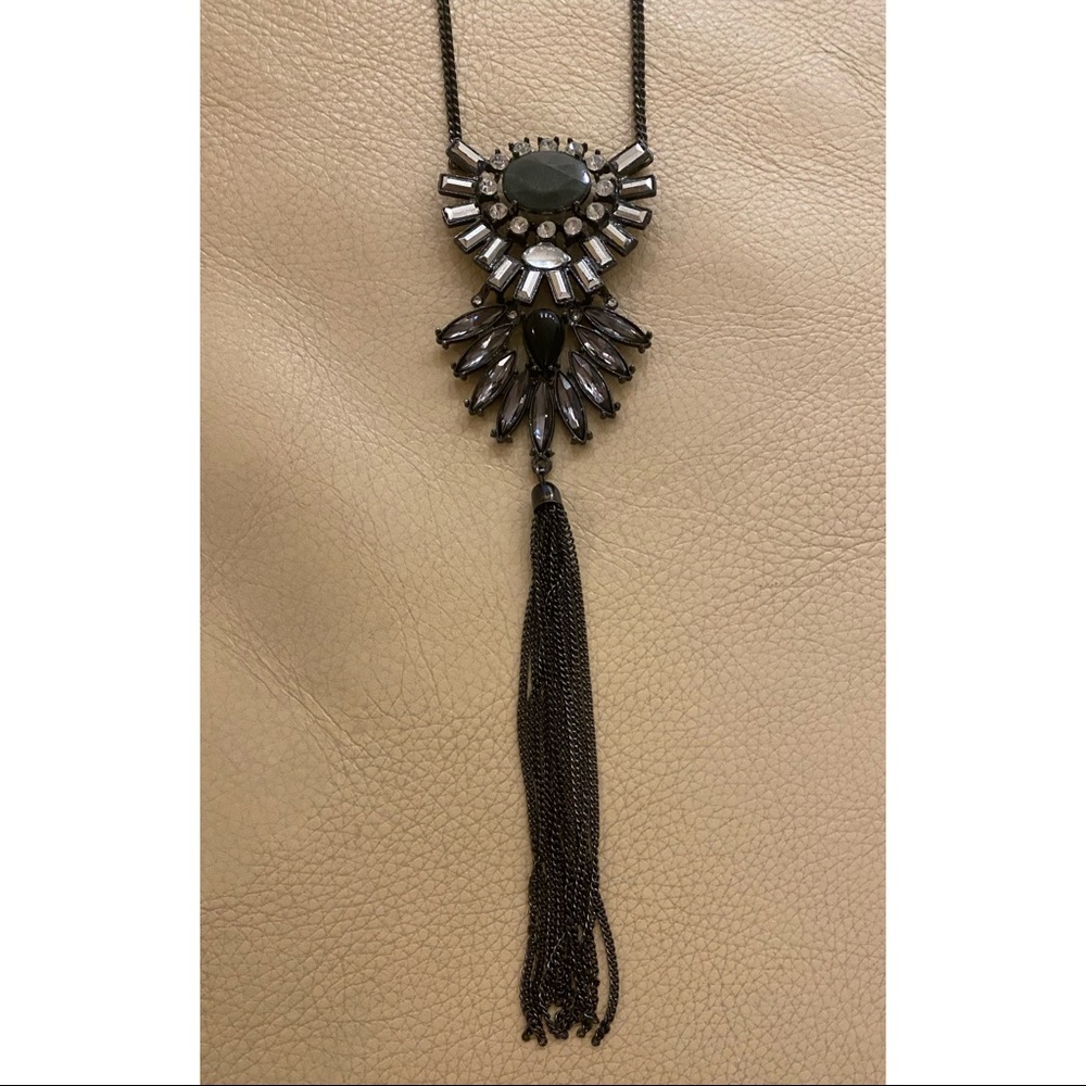 Unique Rhinestone + Tassel Statement Necklace